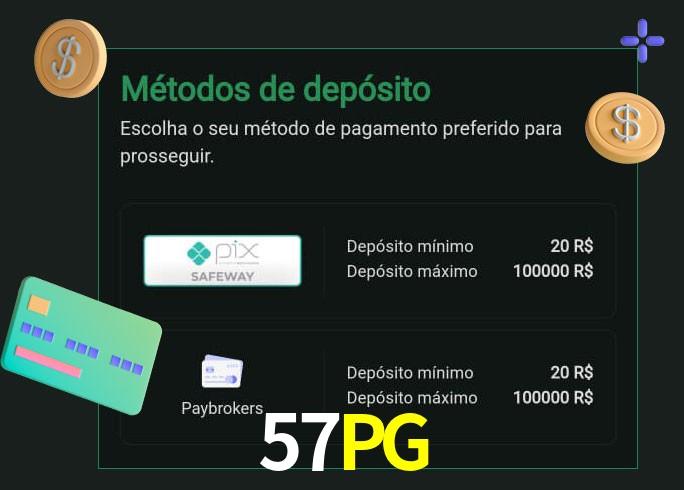 O cassino 57PG oferece uma grande variedade de métodos de pagamento